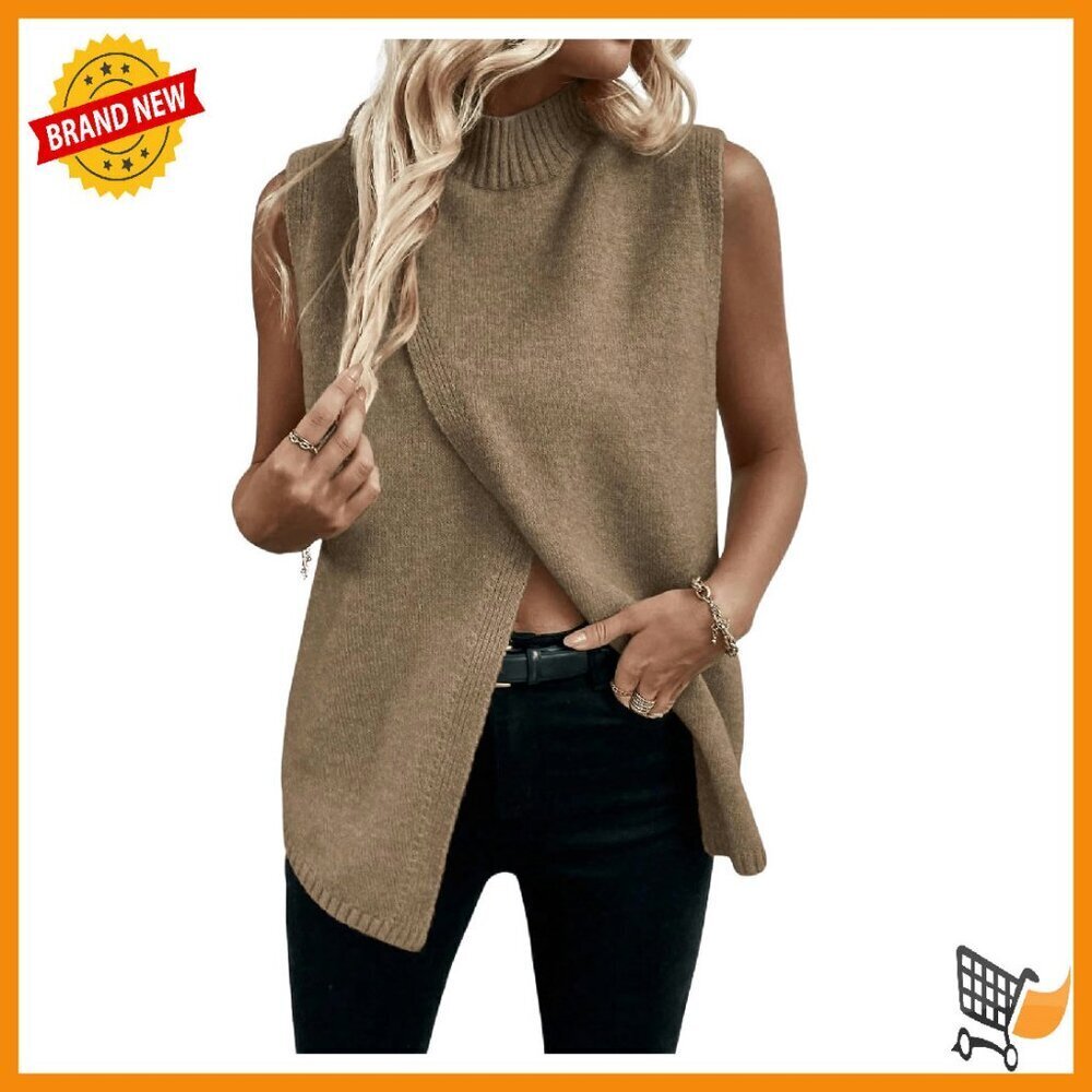 Sleeveless Mock Neck Sweater Vest Knit Pullover Business Casual Top